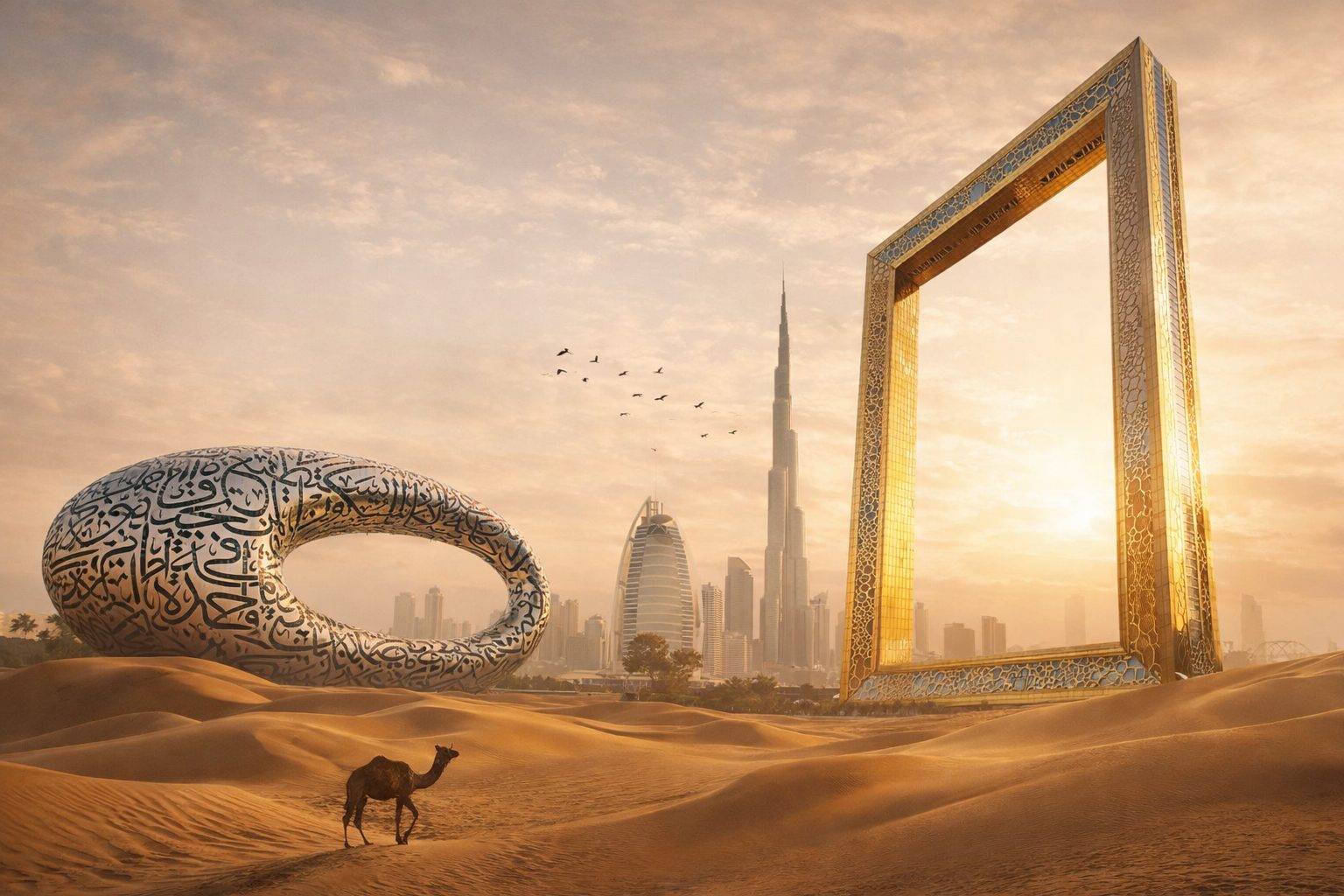 Dubai skyline at sunset
